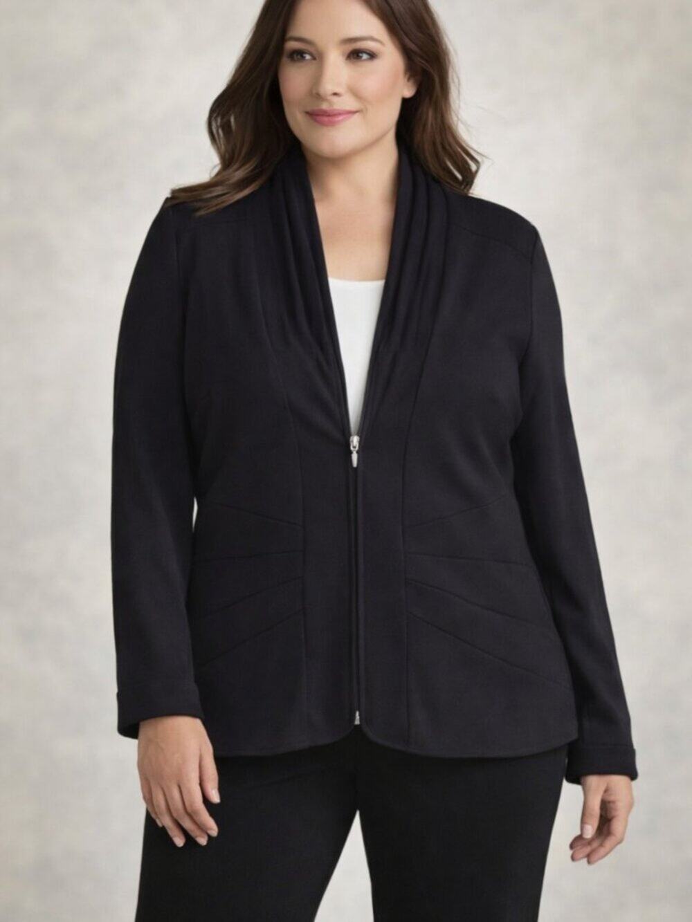 Coldwater Creek Black Draped Zip Blazer Jacket – Size 14
